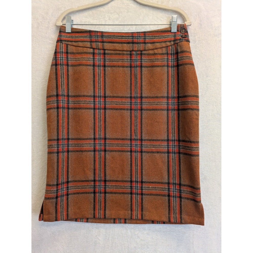 Sweet Salt Plaid Wool Blend Pencil Skirt‎ Women Size 6 Brown Orange Blue
